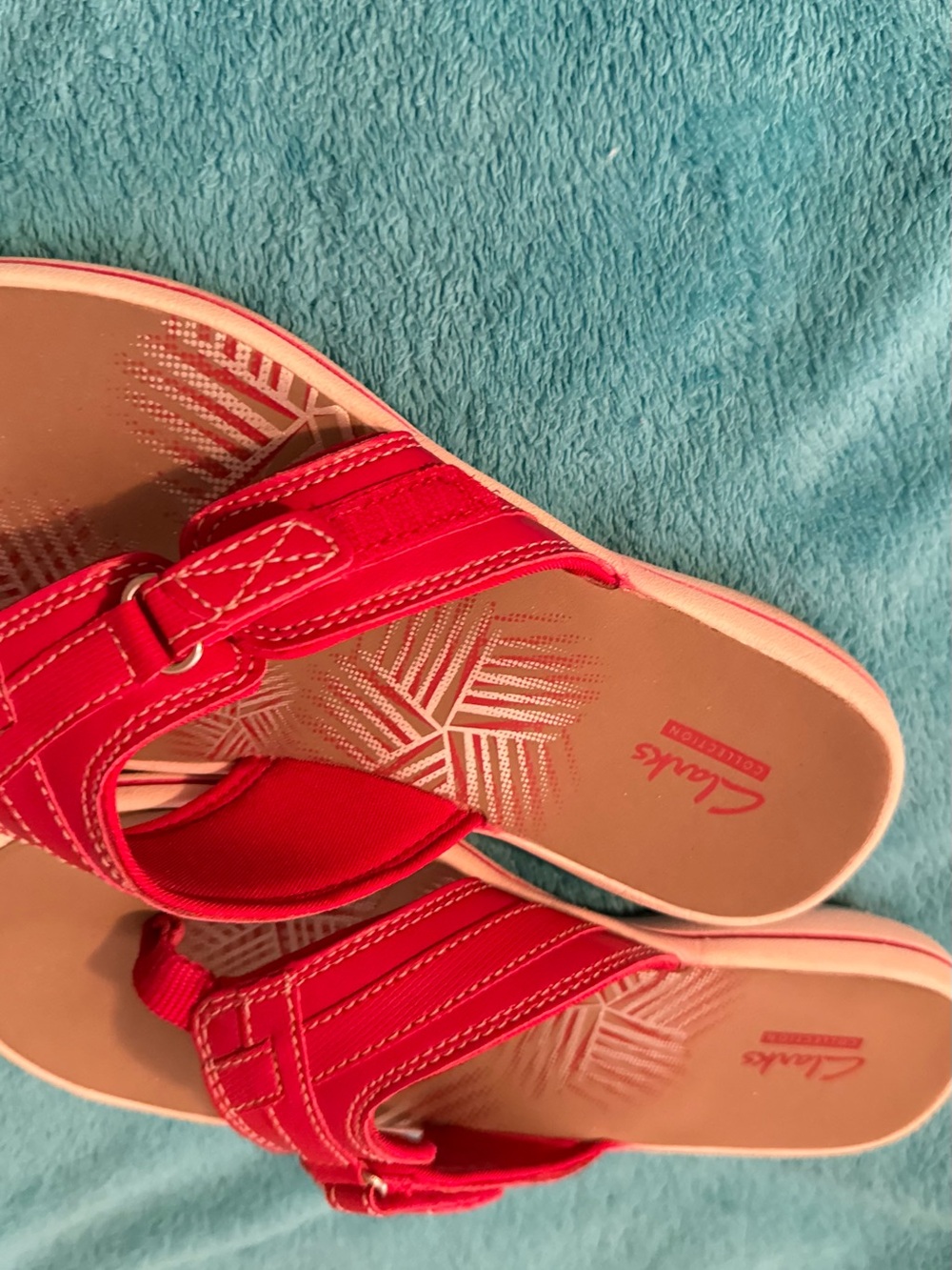 Clarks Women's Bright Red Adjustable Velcro Sandals - Picture 5 of 6